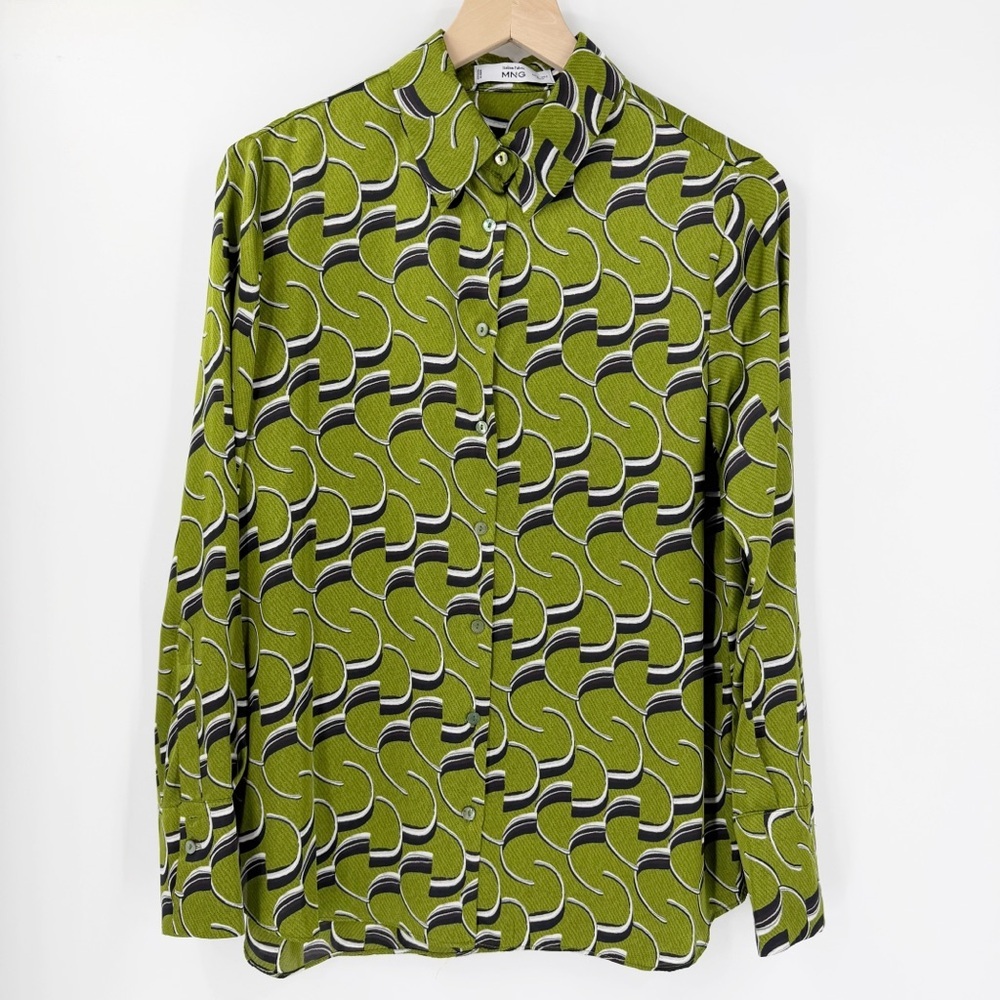 Bundle of 2 MNG Mango Long Sleeve Blouse Tops 6 Polka Dot Green Geometric Satin - Picture 8 of 11